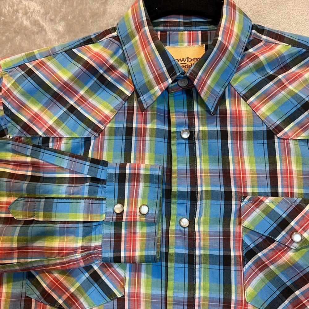 Cowboy Legend Shirt Youth Size XL Plaid Long Sleeve Pearl Snap Western 4H Rodeo